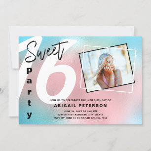 Modern elegant trendy holographic sweet sixteen invitation
