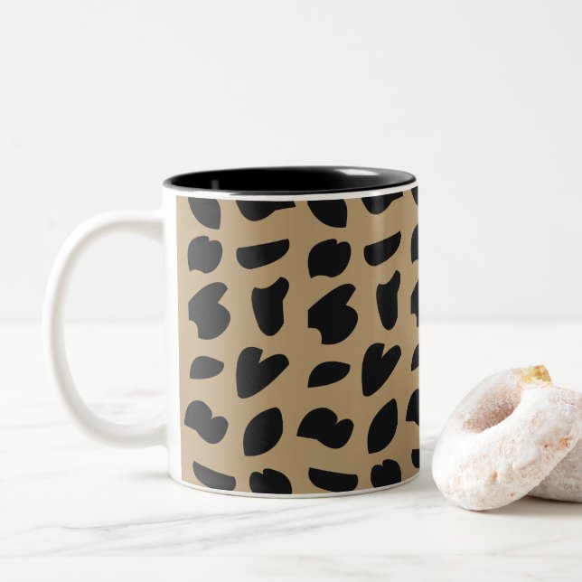 Modern Elegant Trendy Leopard Pattern  Two-Tone Coffee Mug (With Donut)