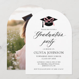 Modern Elegant Trendy Pink Bow Graduation Arched Invitation