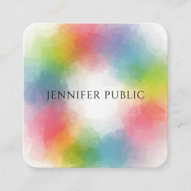 Modern Elegant Trendy Rainbow Colourful Template Square Business Card (Front)