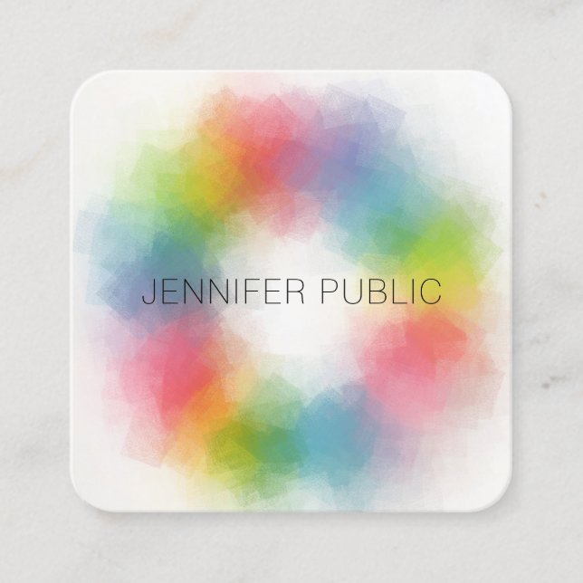 Modern Elegant Trendy Rainbow Colours Template Square Business Card (Front)
