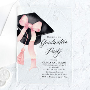 Modern Elegant Trendy Stylish Pink Bow Graduation Acrylic Invitations