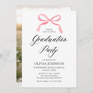 Modern Elegant Trendy Stylish Pink Bow Graduation Invitation