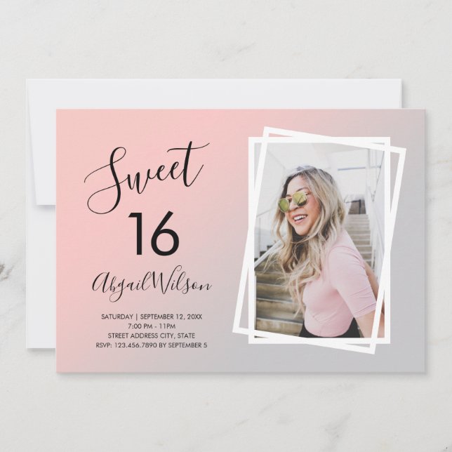 Modern elegant trendy sweet sixteen birthday party invitation (Front)