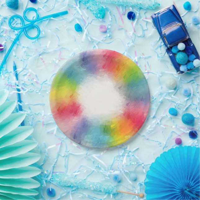 Modern Elegant Trendy Template Rainbow Colours Paper Plate (Party)