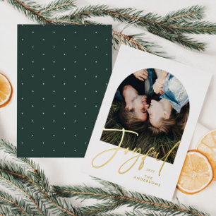 Modern elegant trendy typography green 1 photo foi foil holiday card