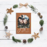 Modern elegant trendy typography rust 1 photo<br><div class="desc">Modern elegant trendy typography terracotta rust joyful christmas 1 photo typography holiday card</div>