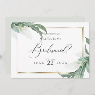 Modern Elegant Tropical Leaves Be My Bridesmaid Invitation