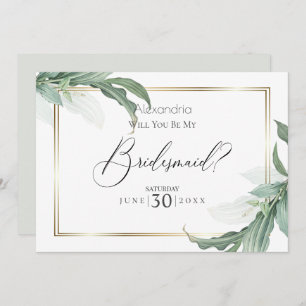 Modern Elegant Tropical Leaves Be My Bridesmaid Invitation