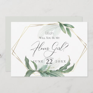 Modern Elegant Tropical Leaves Be My Flower Girl Invitation