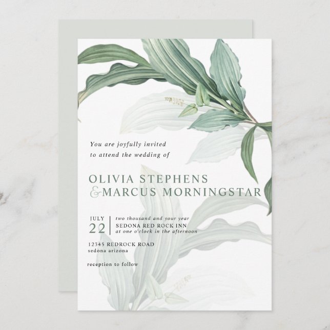 Modern Elegant Tropical Leaves Invitation (Front/Back)