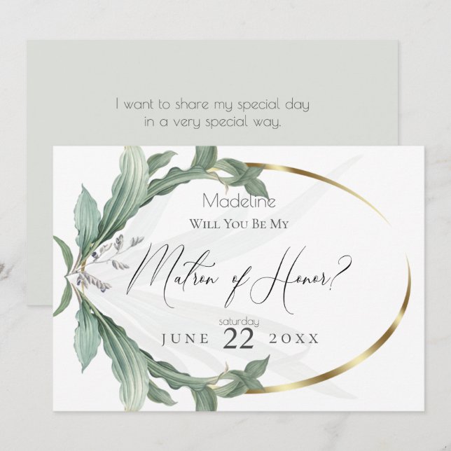 Modern Elegant Tropical Leaves My Matron of Honour Invitation (Front/Back)