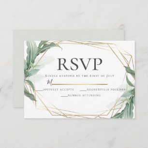 Modern Elegant Tropical Leaves Wedding RSVP Invitation
