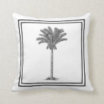 Modern Elegant Tropical Palm Tree Black White Cushion<br><div class="desc">Features a tropical island palm tree in black with 2 black thin line borders on a white background, and repeats on the back. Options, any part of the design can be changed or deleted on either side. Or customise and add a light colour background using the colour picker, remember to...</div>