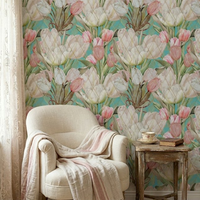 Modern Elegant Tulips with Gold Pattern Wallpaper (Creator Uploaded)