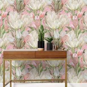 Modern Elegant Tulips With Gold Pattern Wallpaper