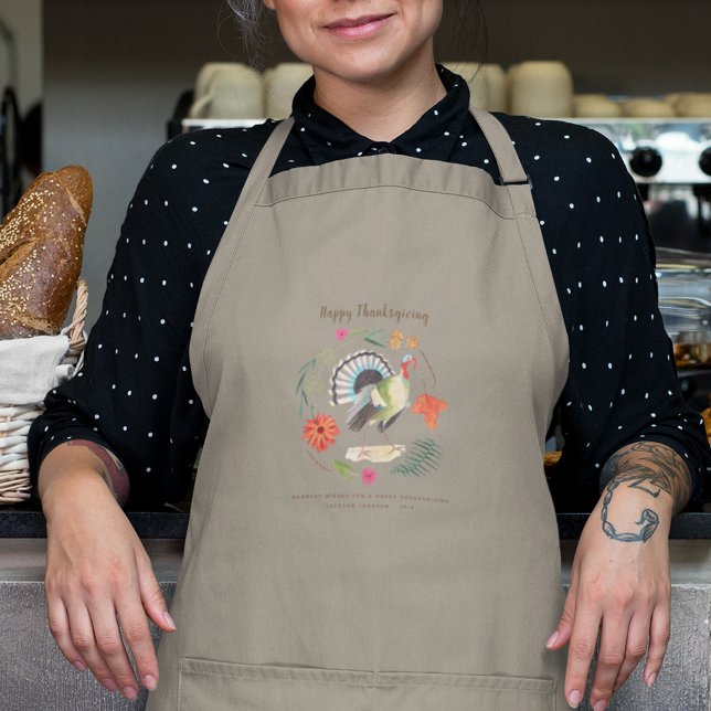Modern Elegant Turkey Thanksgiving Botanical Apron (Modern Elegant Turkey Thanksgiving Botanical Apron)