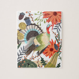 Modern Elegant Turkey Thanksgiving Botanical  Jigsaw Puzzle