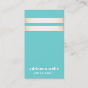 Modern Elegant Turquoise Blue Faux Gold Striped Business Card