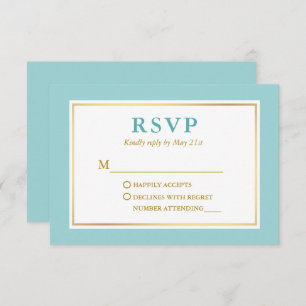 Modern Elegant Turquoise Blue White Gold  RSVP Card