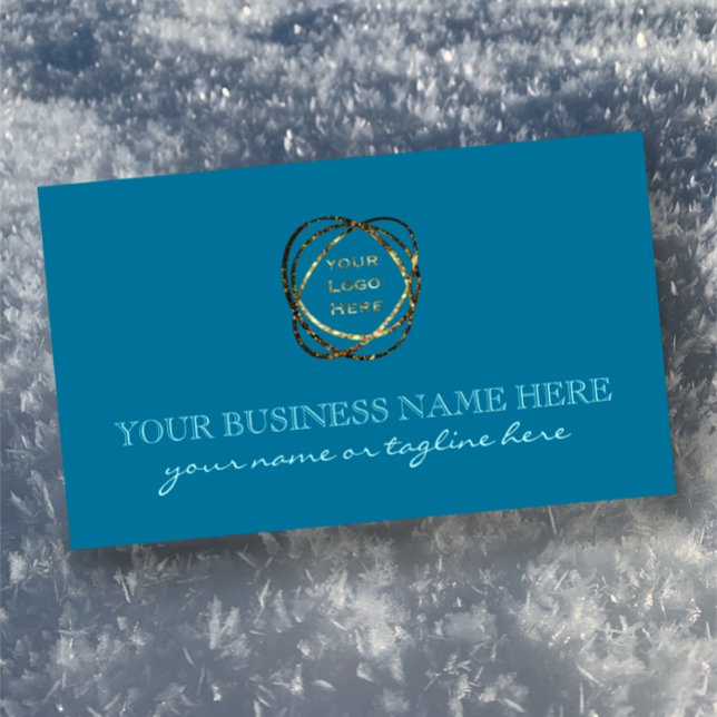 Modern Elegant Turquoise Custom Business Logo    Business Card (Easily create your own professional business cards, add logo, teal, aqua, black, white elegant cool.)