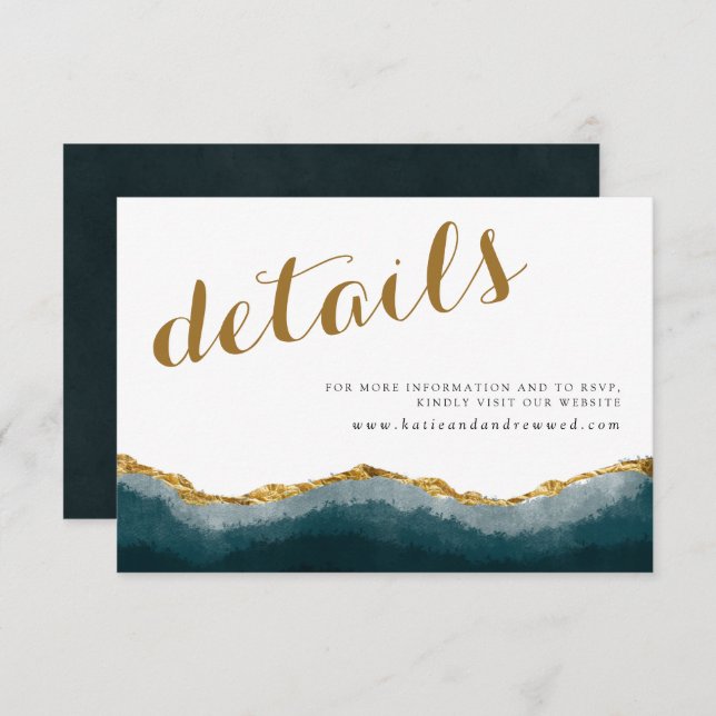 Modern Elegant Turquoise Gold Agate Wedding Detail Enclosure Card (Front/Back)
