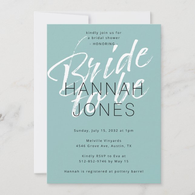 Modern Elegant Turquoise Mint Green Bridal Shower Invitation (Front)