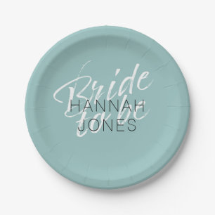 Modern Elegant Turquoise Mint Green Bridal Shower Paper Plate