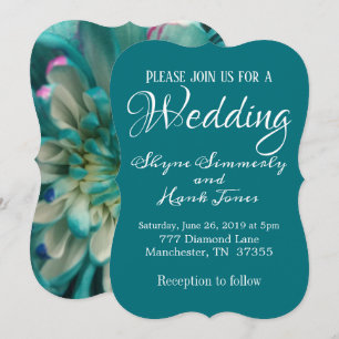 Modern Elegant Turquoise Pink Floral Wedding Invitation