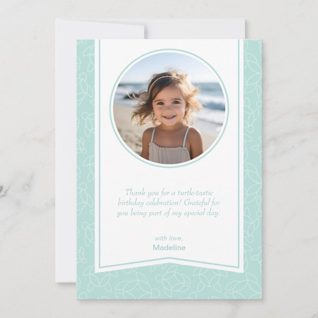 Modern elegant turtle pattern photo thank you card (Front)