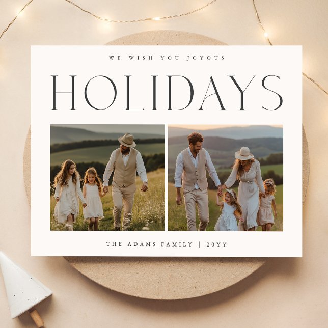 Modern Elegant Two Photo Christmas Holiday Postcard (Creator Uploaded)