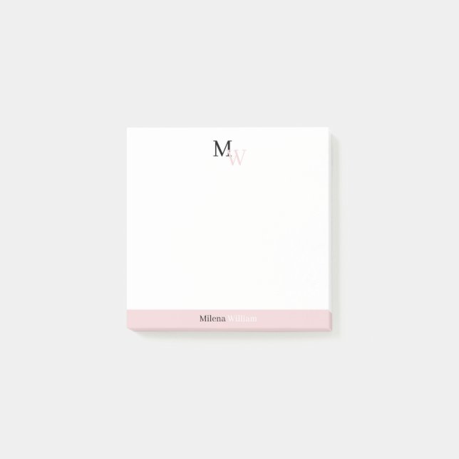 Modern Elegant Two Tone Monogram Post-it Notes (Front)