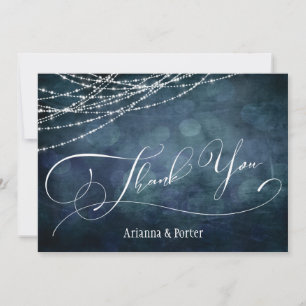 Modern Elegant Type & Lights Blue Green Teal Bokeh Thank You Card