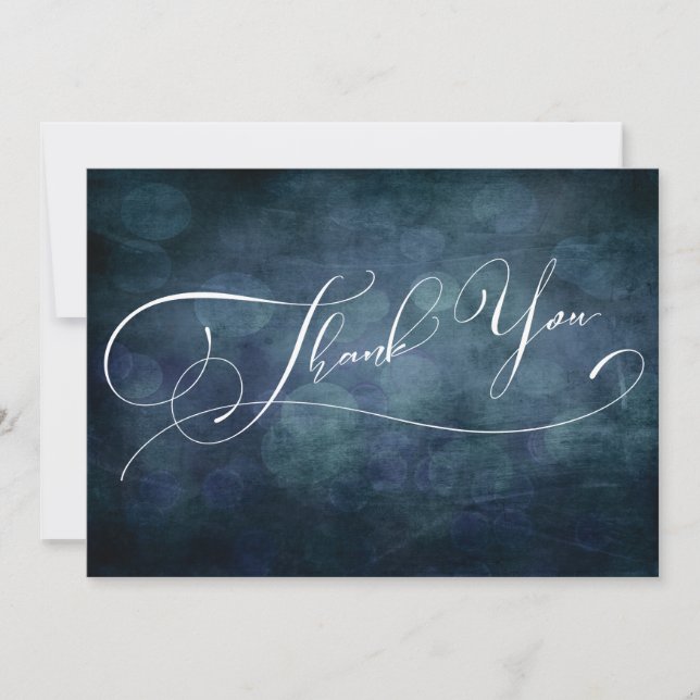 Modern Elegant Type & Lights Blue Green Teal Bokeh Thank You Card (Front)