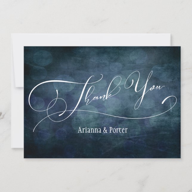 Modern Elegant Type & Lights Blue Green Teal Bokeh Thank You Card (Front)