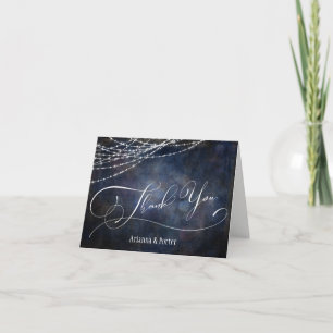 Modern Elegant Type & Lights on Navy Grunge Thank You Card