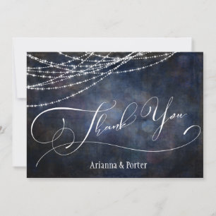 Modern Elegant Type & Lights on Navy Grunge Thank You Card