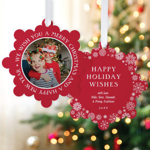 Modern Elegant Type Photo Red Christmas Holiday Tree Decoration Card