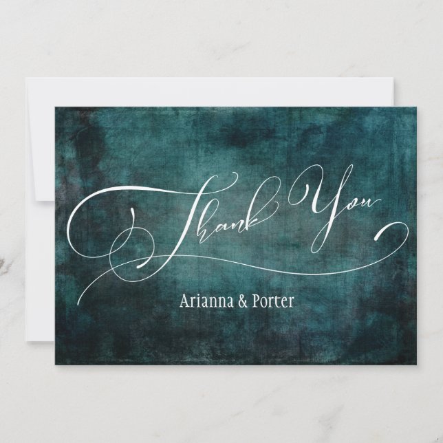 Modern Elegant Type Scratched Teal Grunge Texture Thank You Card (Front)