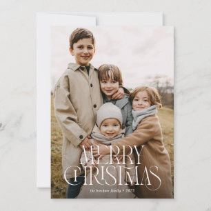 Modern Elegant Type Three Photo Merry Christmas Holiday Card