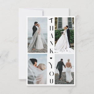 Modern elegant typography 4 photo collage wedding thank you card