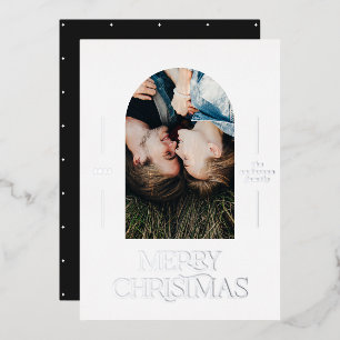 Modern elegant typography black 1 photo Christmas  Foil Holiday Card