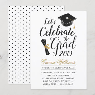 Modern Elegant Typography Black White Graduation Invitation
