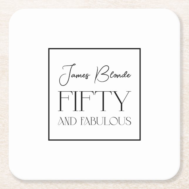 Modern Elegant Typography Men's Black & White Square Paper Coaster (Front)