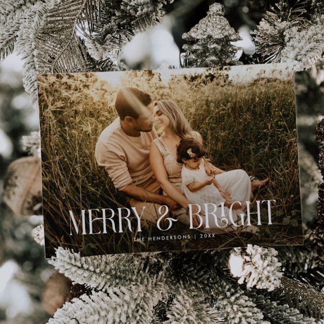 Modern Elegant Typography Merry & Bright Photo Holiday Card (Creator Uploaded)