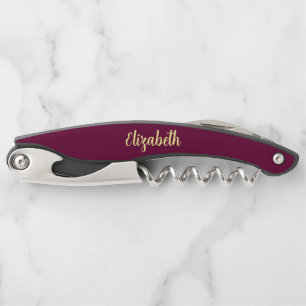 Modern Elegant Typography Name Luxury Burgundy Corkscrew
