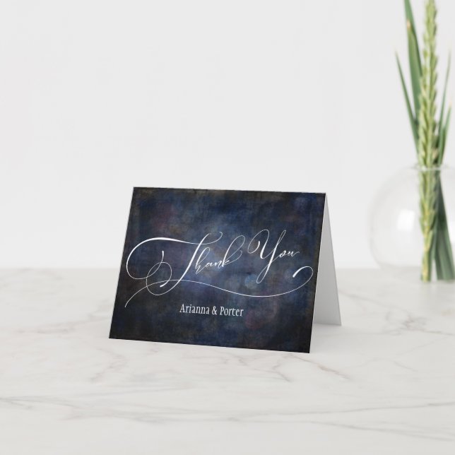 Modern Elegant Typography Navy Grunge Bokeh Thank You Card (Front)