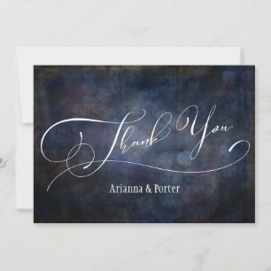 Modern Elegant Typography Navy Grunge Bokeh Thank You Card