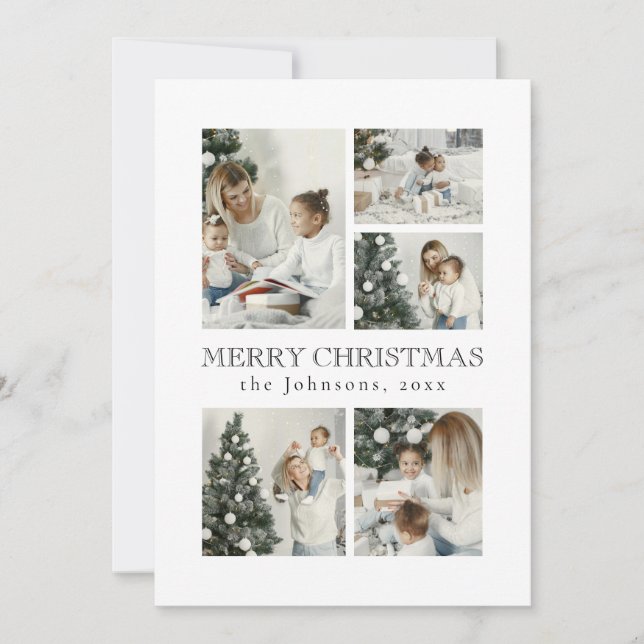  Modern Elegant Typography Photo Collage Christmas Holiday Card (Front)