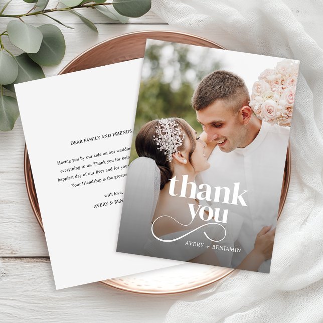 Modern Elegant Typography Simple Wedding Photo Thank You Card (Creator Uploaded)